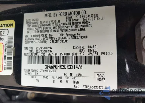 2013 Ford Fusion Se from USA, damaged, VIN 3FA6P0HR2DR321476